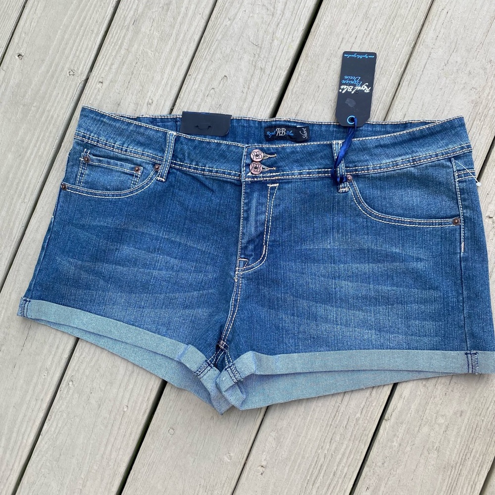 NWT Royal Blue RB Apparel - Premium denim blue high rise shorts w/cuff, Size: 21